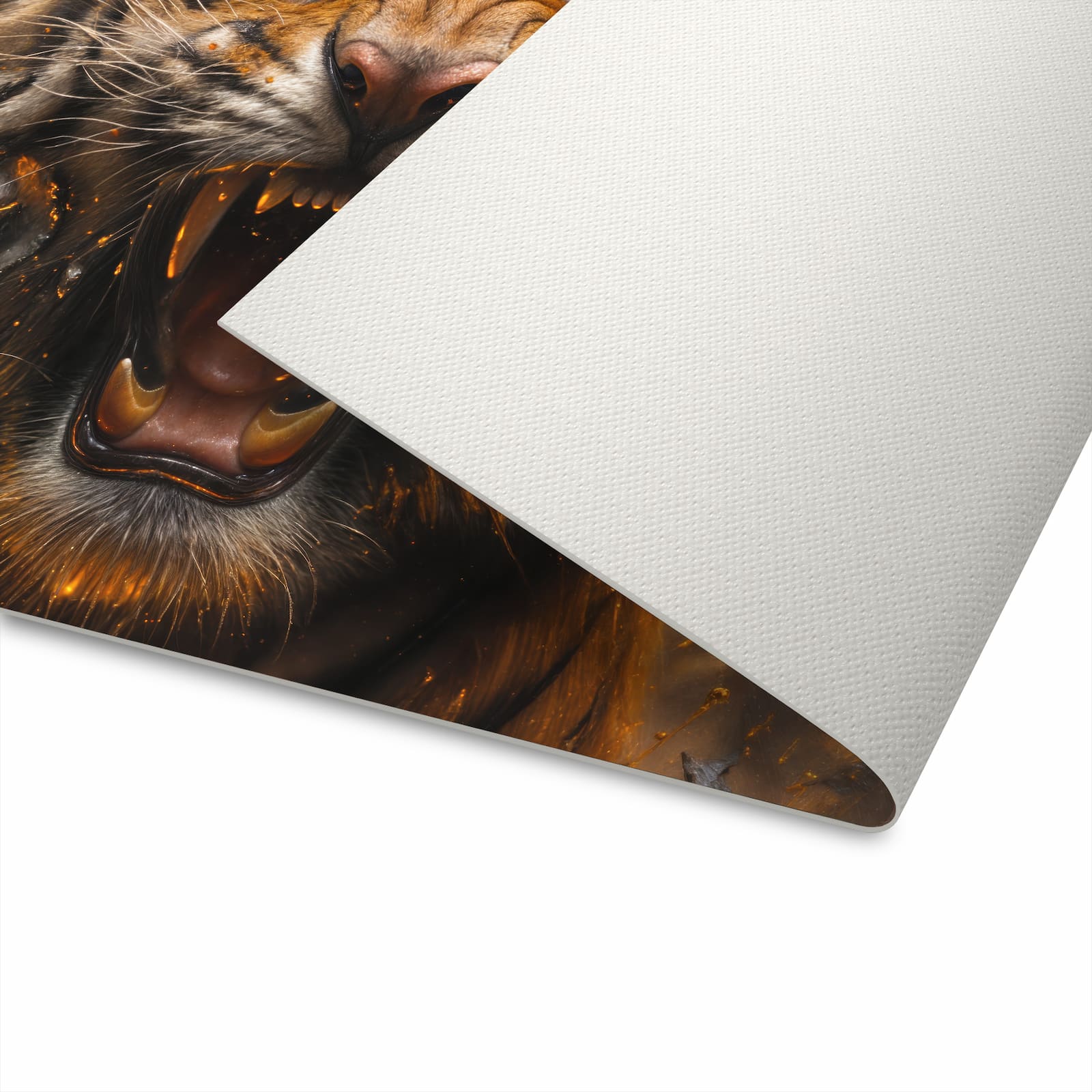 Pflegeleichter Läufer für die Küche mit Motiv Tiger im Feuer in der Unterseite