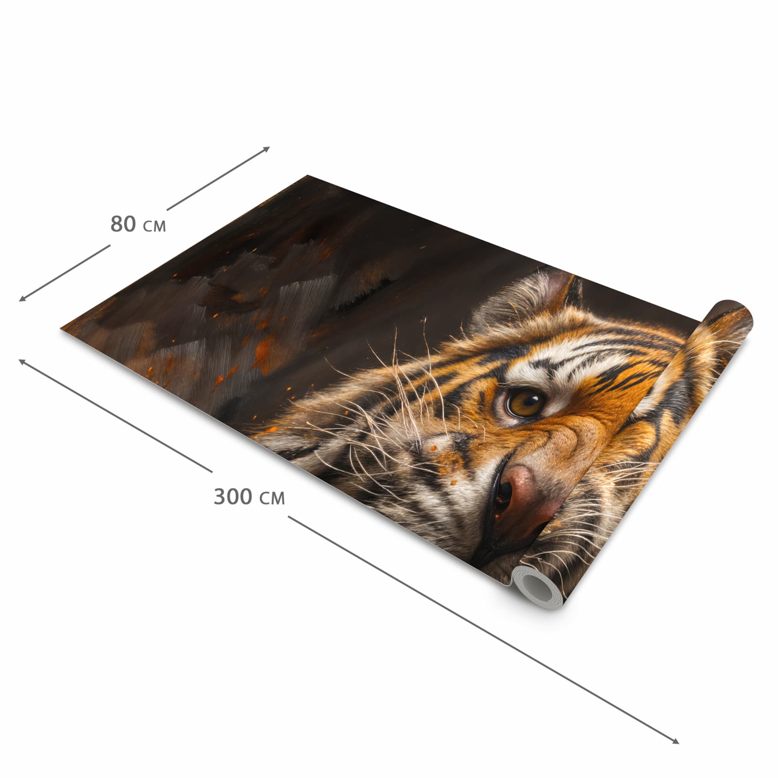 Bodenschonender rutschfester Küchenteppich mit Motiv Tiger im Feuer in der Grösse 60x240 cm