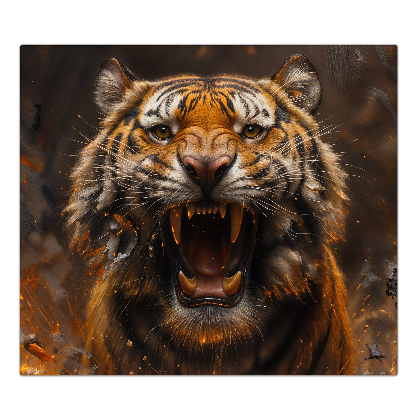 1-teilige Abdeckplatten für den Herd mit Tiger im Feuer-Motiv in der Frontansicht
