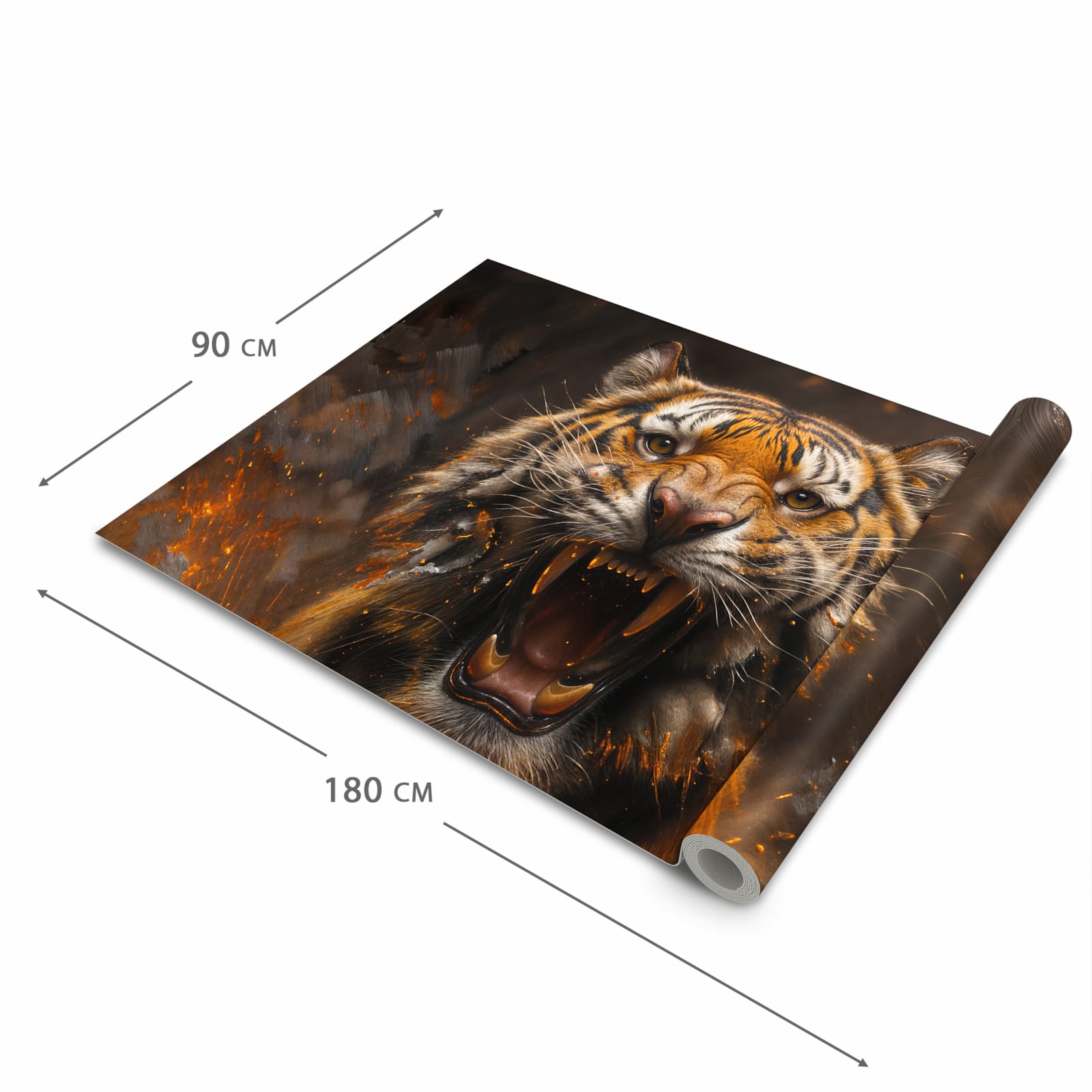 Farbbeständiger Bodenläufer mit Motiv Tiger im Feuer in der Grösse 60x240 cm