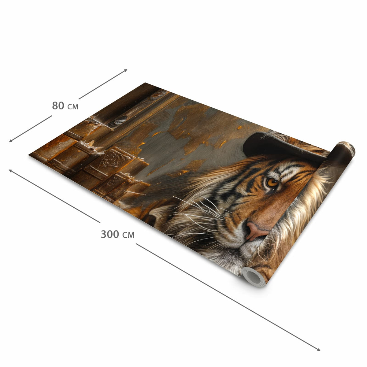 Pflegeleichter Küchenläufer mit Motiv Tiger mit Zylinder in der Grösse 60x180 cm