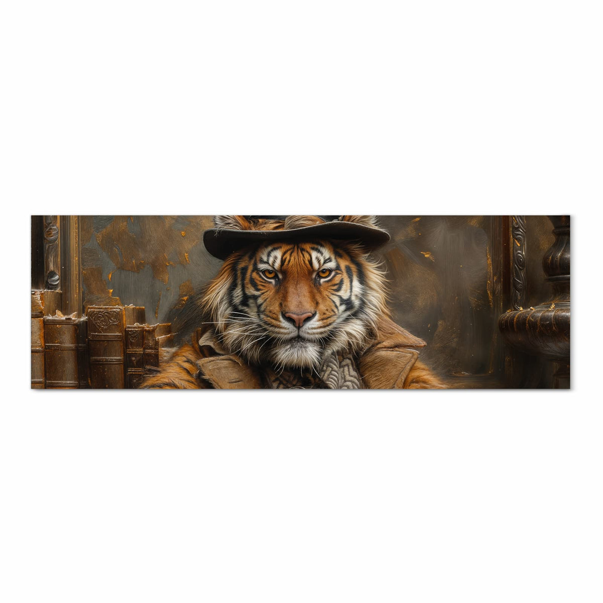 Dünner Küchenteppich mit Motiv Tiger mit Zylinder in Frontansicht für Ordnung & Übersicht