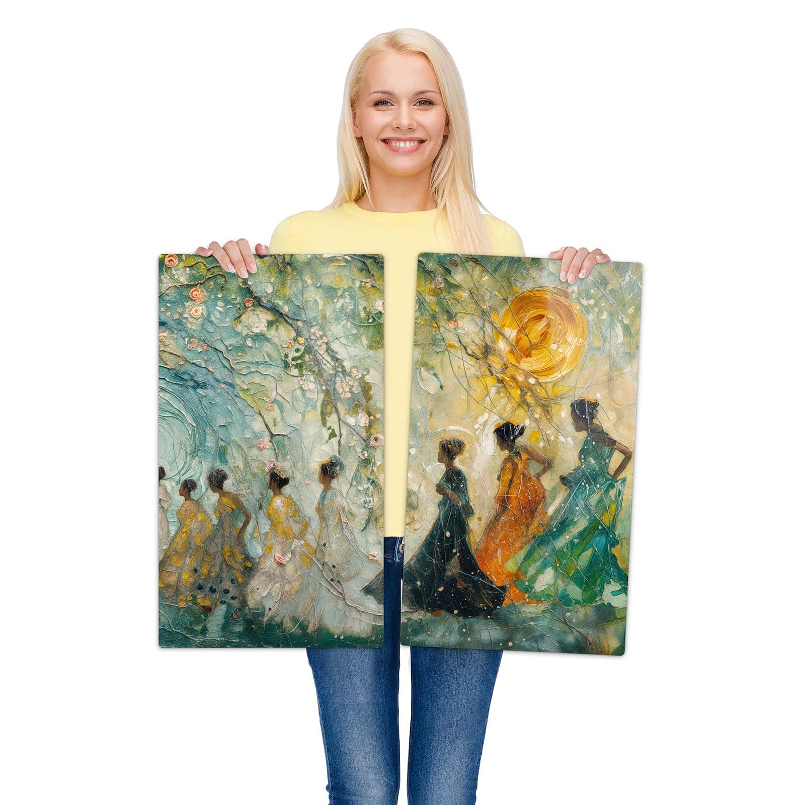 2-teilige Herdabdeckplatten mit Festliches Gemälde-Motiv wird zur Größendarstellung gehalten