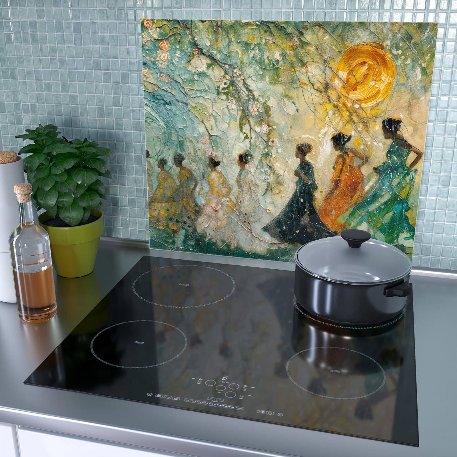 1-teilige Herdabdeckplatten für Ceranfeld mit Festliches Gemälde-Motiv als Spritzschutz hinter dem Kochfeld