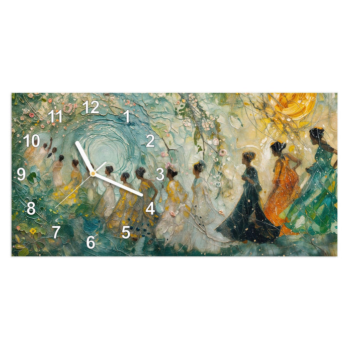 Wanduhr Festliches Gemälde aus Glas – Querformat 60 × 30 cm mit Ziffernblatt Modern