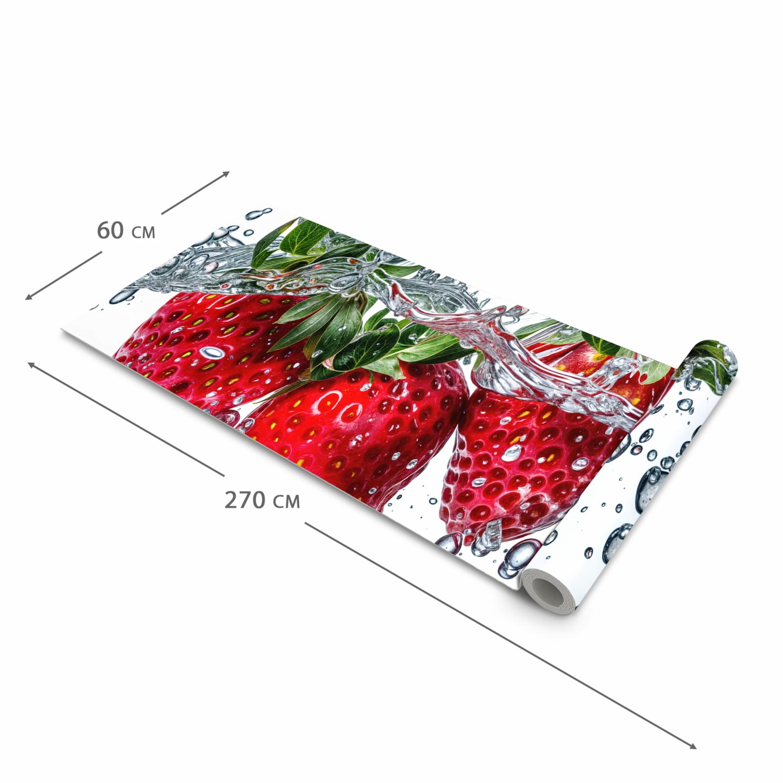 Schmutzabweisender waschbarer Küchenteppich mit Motiv In Wasser Erdbeeren in der Grösse 60x150 cm