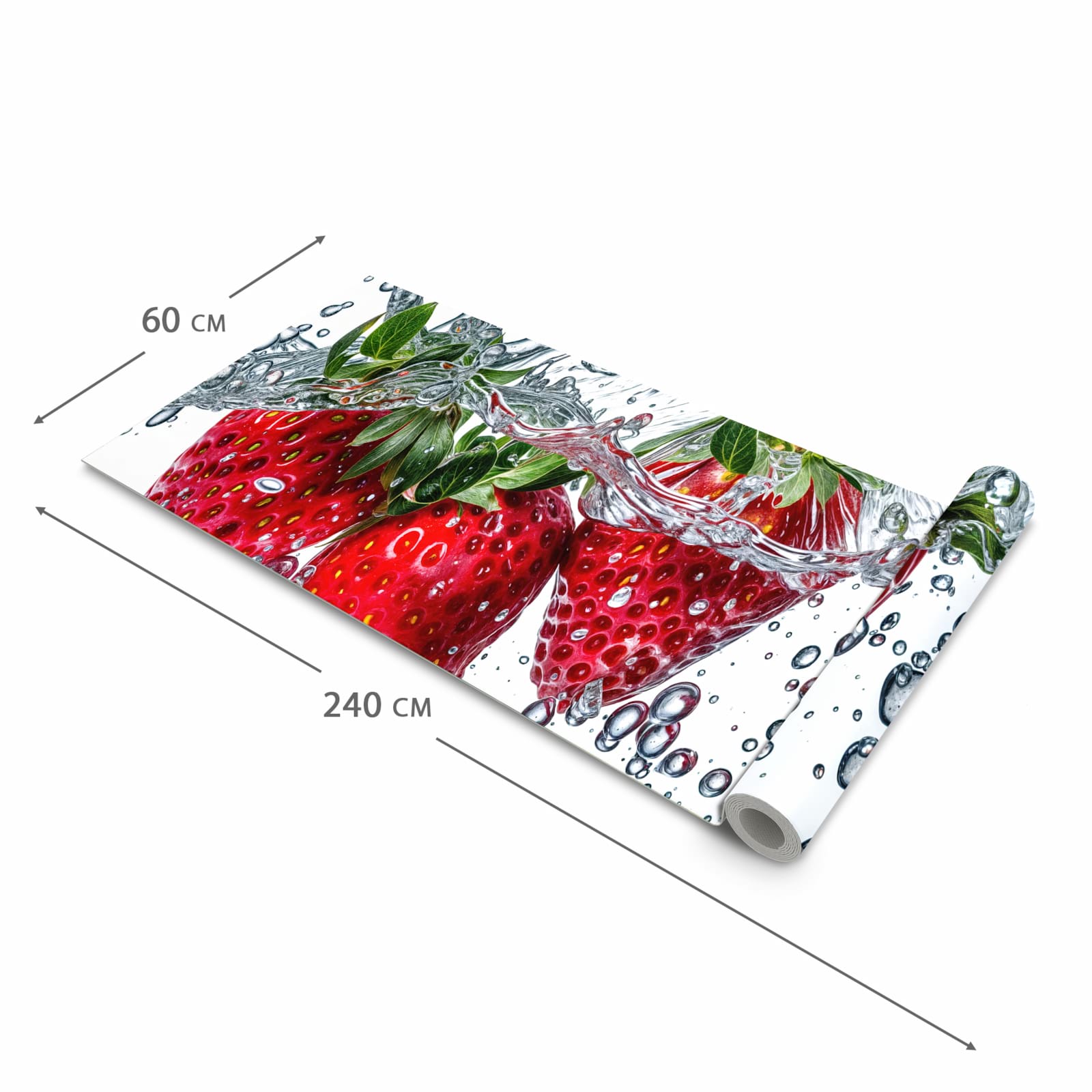 Fleckenresistenter Küchenteppich mit Motiv In Wasser Erdbeeren in der Grösse 60x150 cm, waschbar
