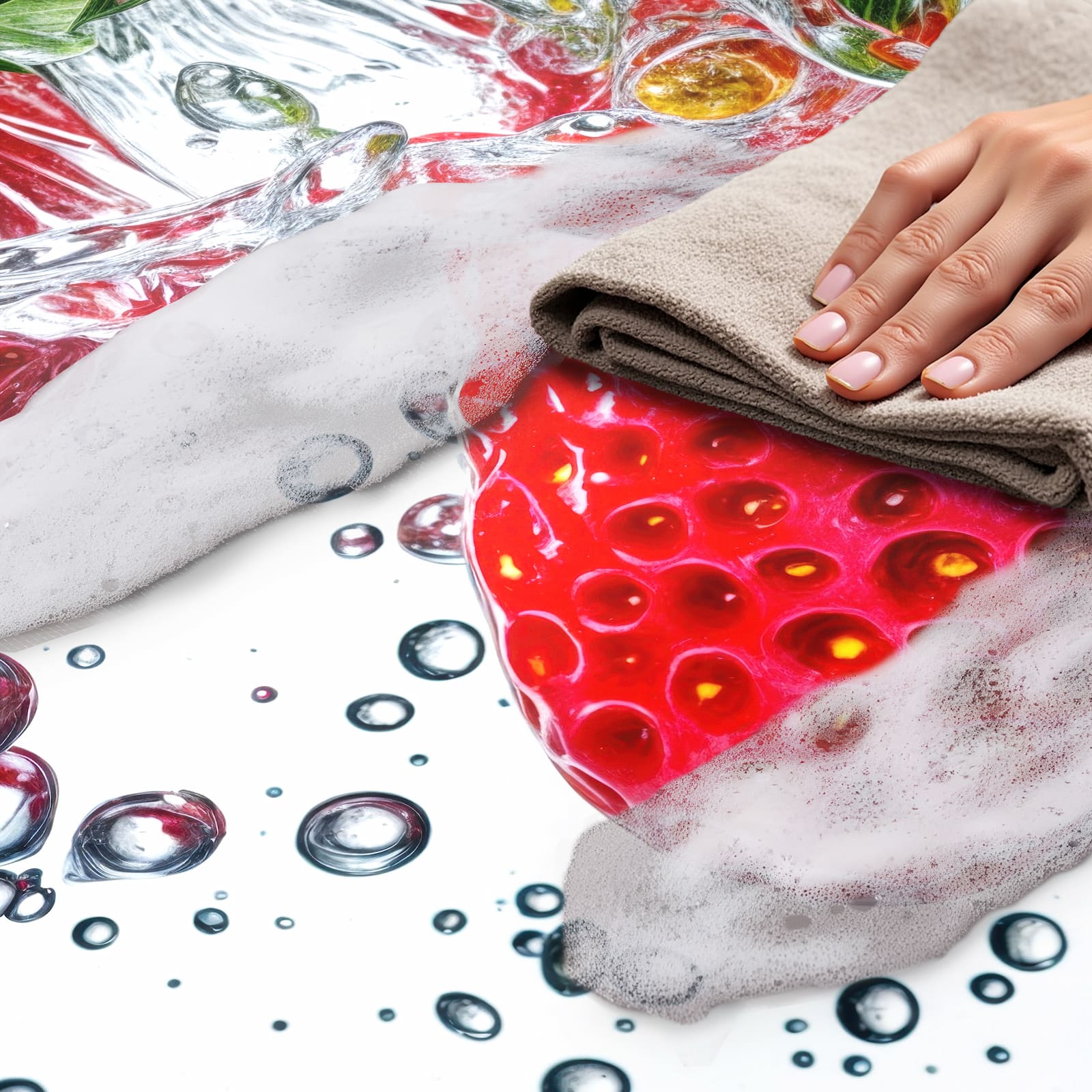 Abwaschbarer Küchenläufer mit Motiv In Wasser Erdbeeren - einfach zu reinigen und sicher aufbewahren