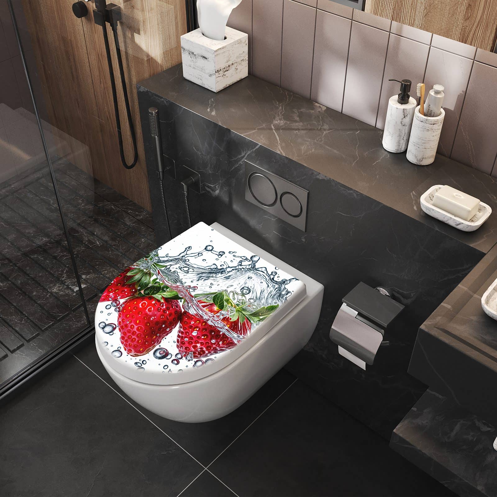 WC-Sitz mit Absenkautomatik In Wasser Erdbeeren