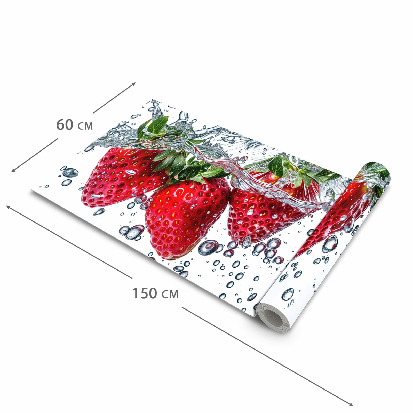 Rutschfester Küchenteppich mit Motiv In Wasser Erdbeeren in der Größe 60x150 cm für Trittkomfort