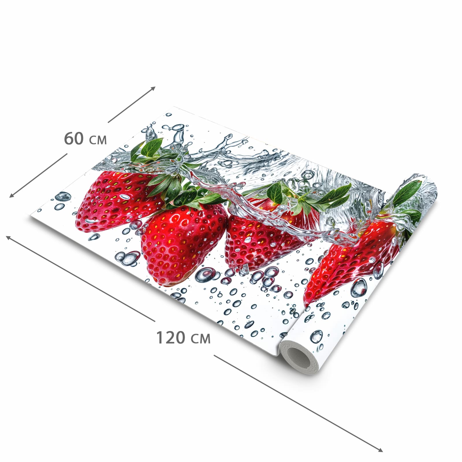 UV-beständiger Küchenteppich mit Motiv In Wasser Erdbeeren in der Grösse 60x150 cm