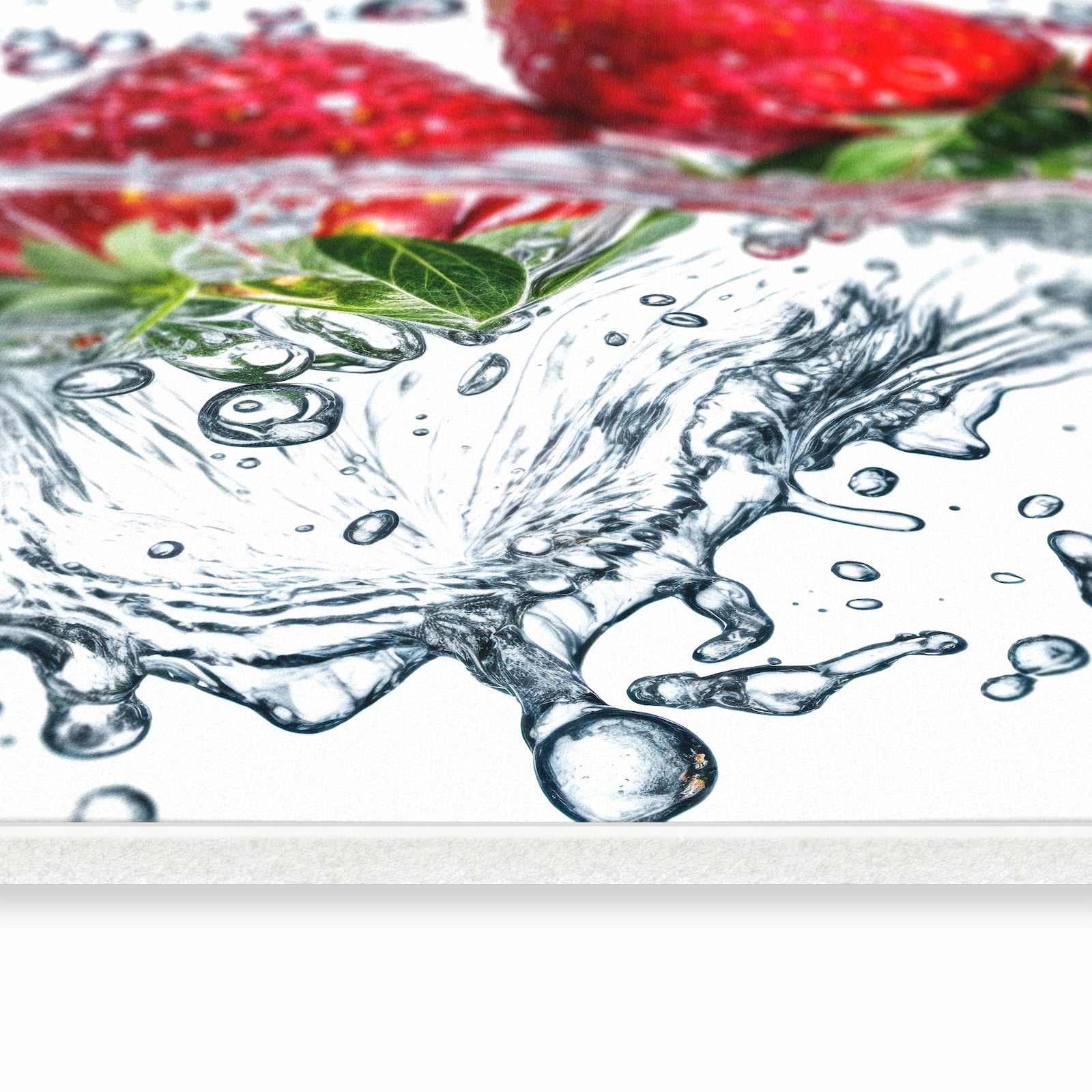 Geräuschdämpfender waschbarer Küchenläufer mit Motiv In Wasser Erdbeeren in seitlicher Ansicht