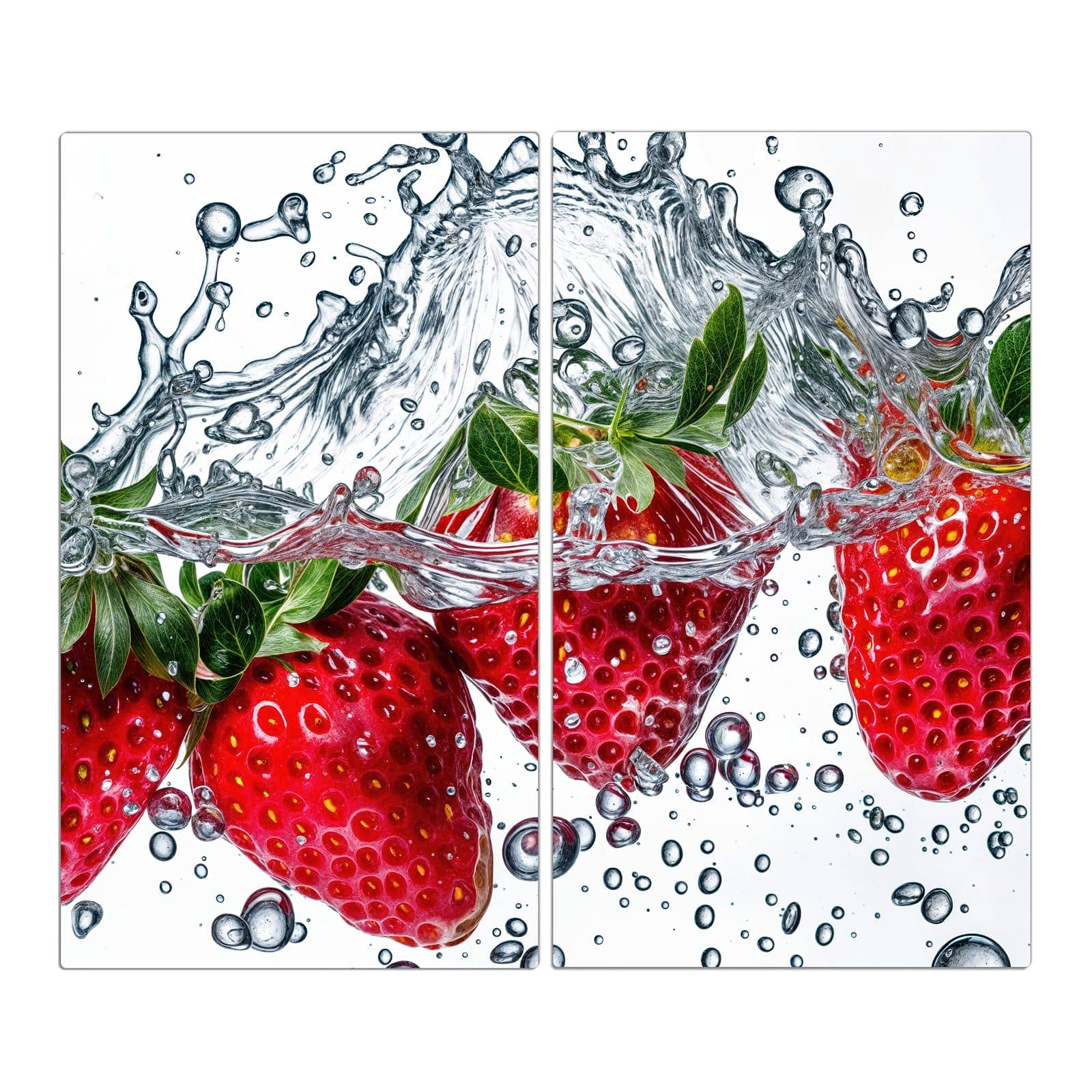 2-teilige Herdabdeckplatte mit Spritzige Erdbeeren-Motiv in der Frontansicht
