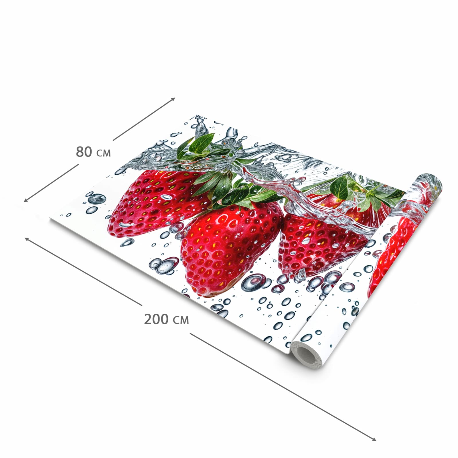 Flacher Küchenteppich mit Motiv In Wasser Erdbeeren in der Grösse 60x150 cm, waschbar