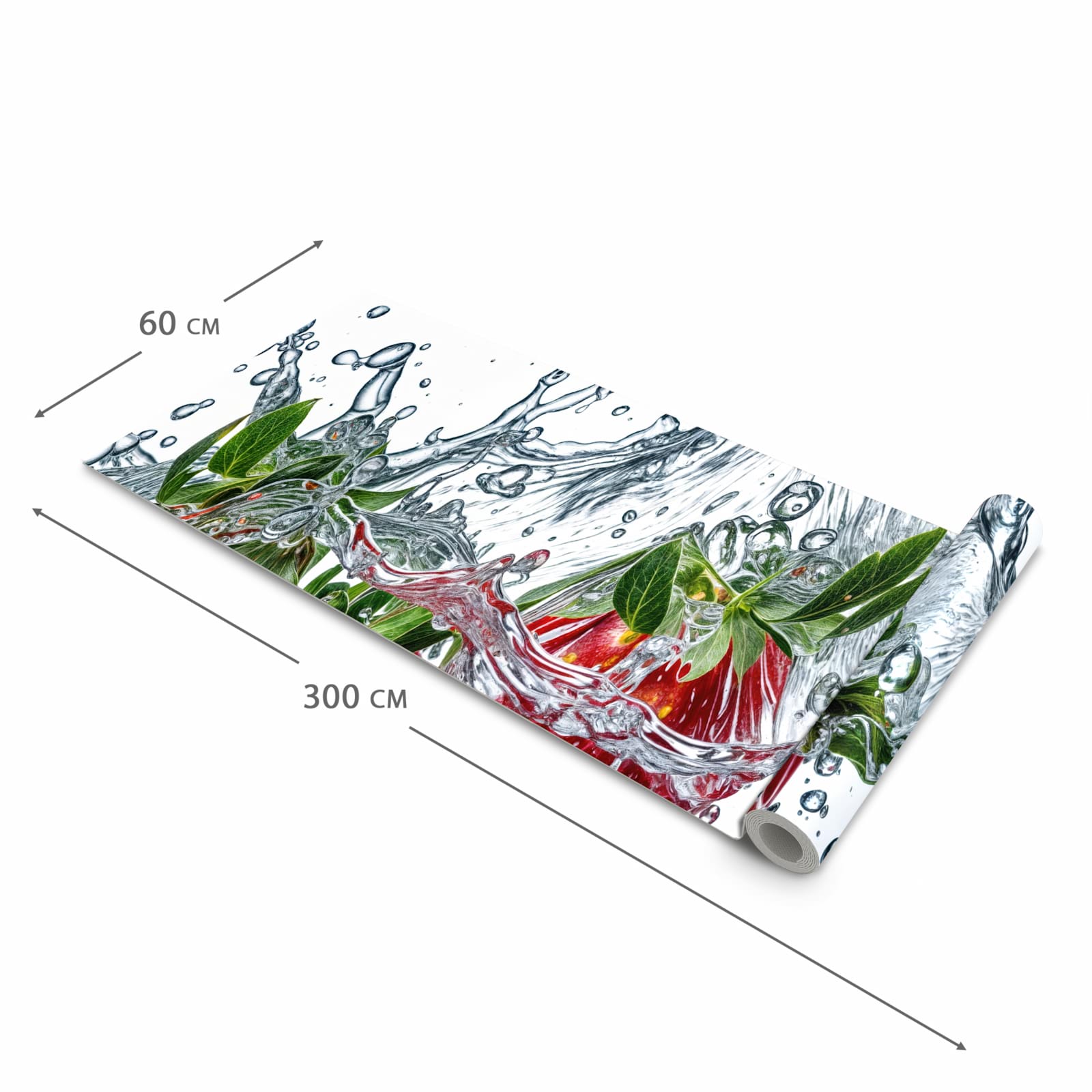Geruchsneutraler großer Küchenteppich mit Motiv In Wasser Erdbeeren in der Größe 60x150 cm