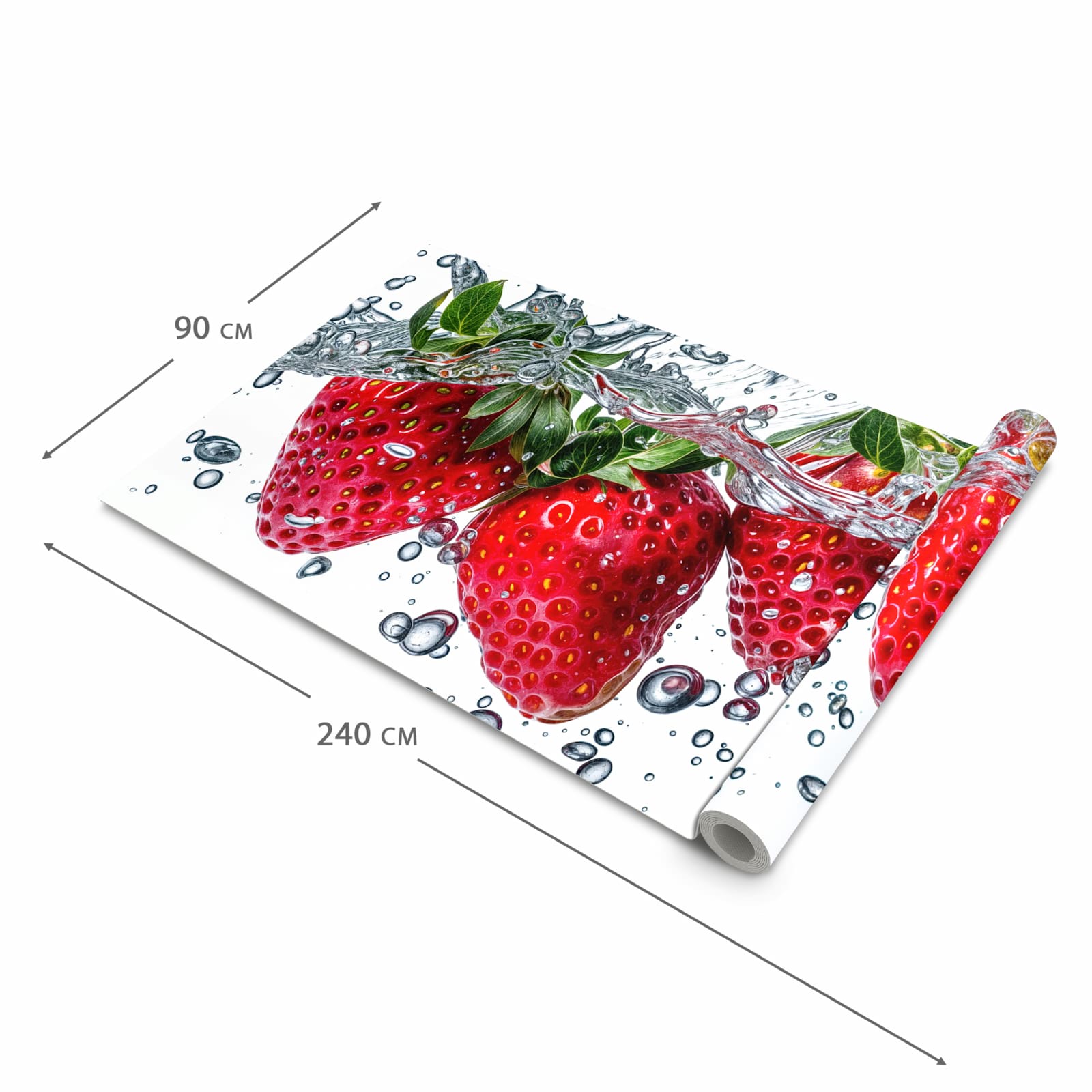 Rutschfester Küchenläufer mit Motiv In Wasser Erdbeeren in der Grösse 60x180 cm für angenehme Haptik