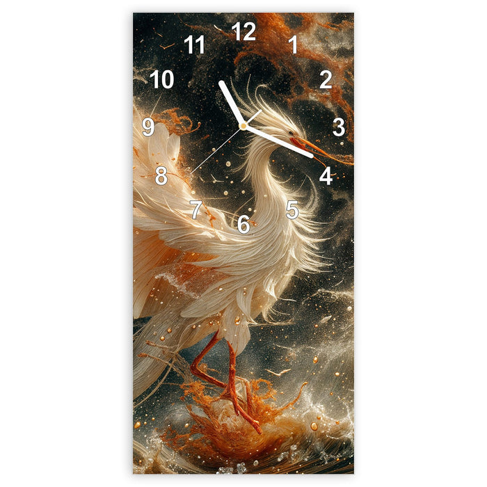Wanduhr Eleganter Vogel aus Glas – Hochformat 30 × 60 cm mit Ziffernblatt Modern