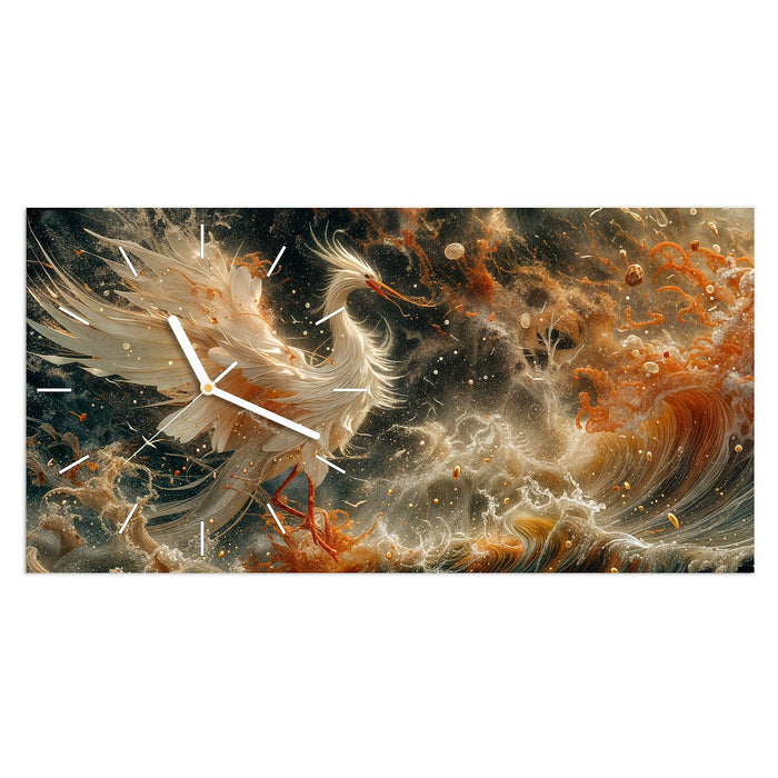 Wanduhr Eleganter Vogel aus Glas – Querformat 60 × 30 cm mit Ziffernblatt Linie