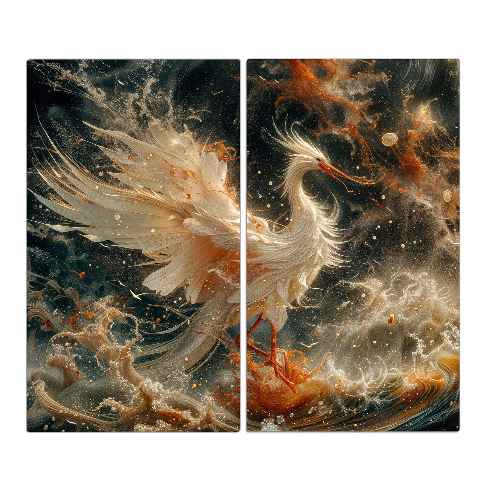 2-teilige Herdabdeckplatten für Ceranfeld mit Eleganter Vogel-Motiv in der Frontansicht #grösse_2-Teilig (60x52cm)