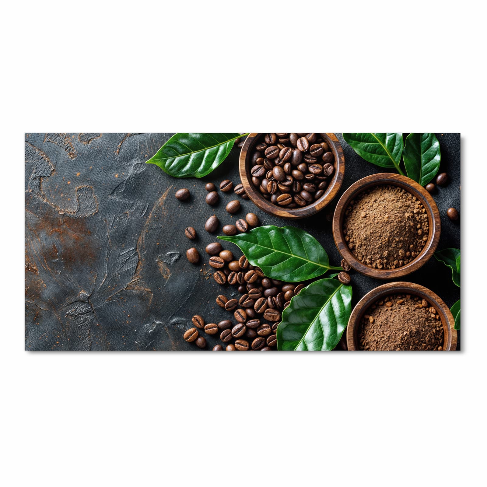 Langlebiger waschbarer Küchenteppich mit Motiv Kaffeebohnen Und Blaetter in Frontansicht