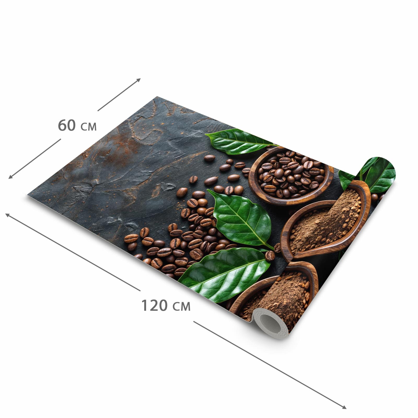 Wasserabweisender Küchenteppich mit Motiv Kaffeebohnen Und Blaetter in der Grösse 60x120 cm