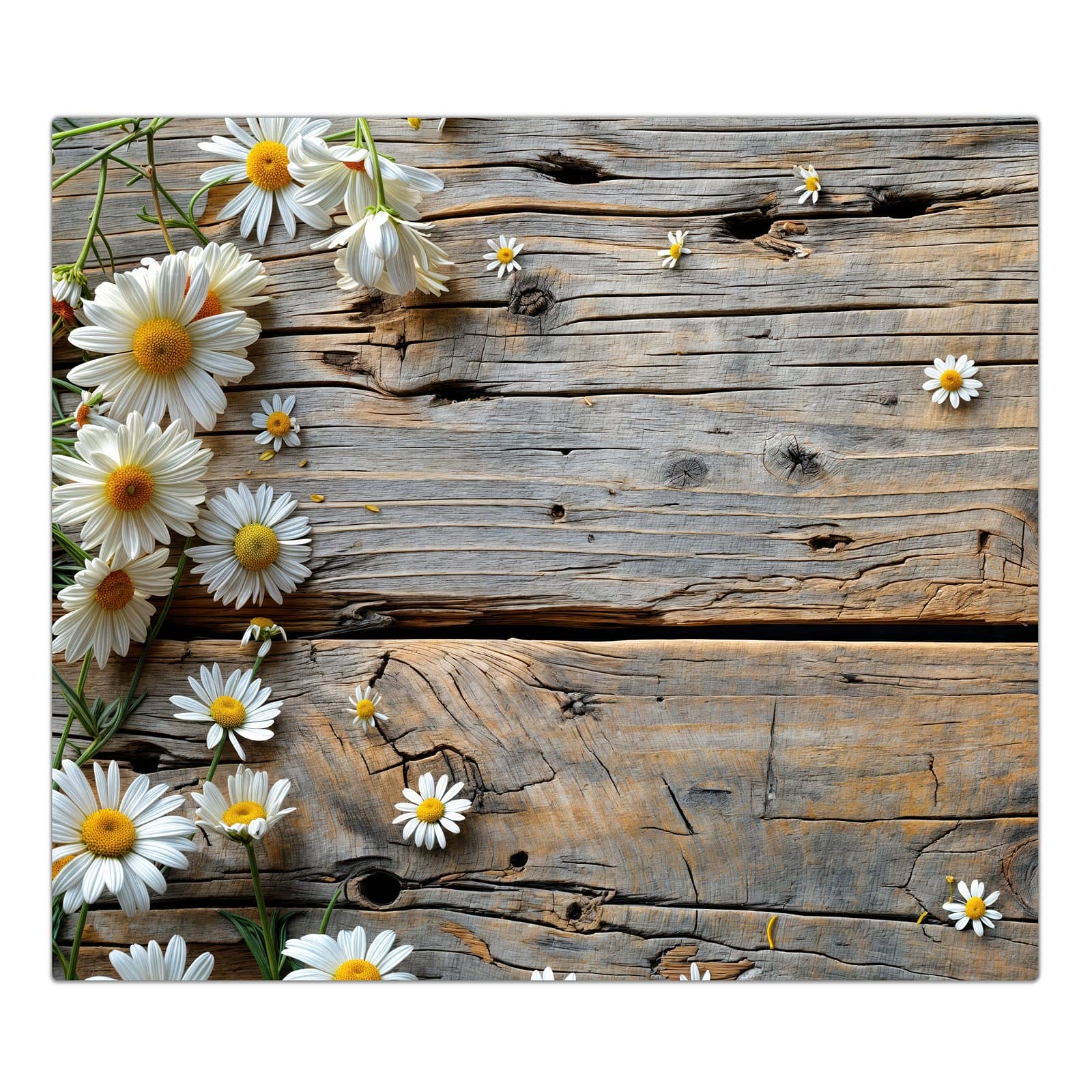 1-teilige Herdabdeckung aus Holz mit Holz und Gänseblümchen-Motiv in der Frontansicht #grösse_1-Teilig (60x52cm)