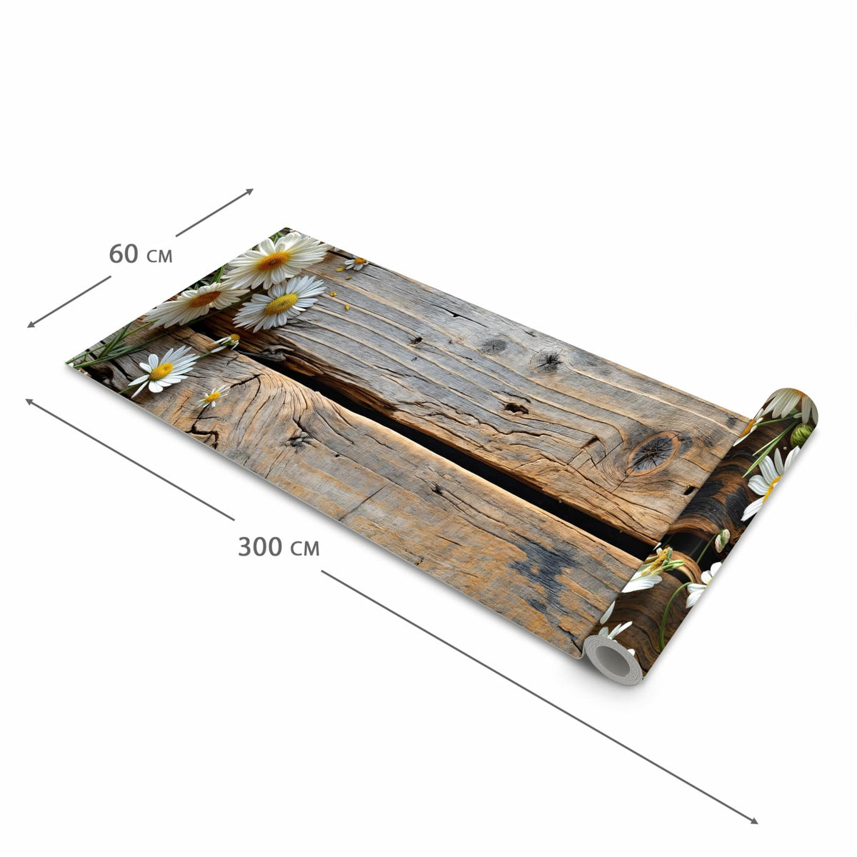 Farbbeständiger abwaschbarer Küchenläufer mit Motiv Holz und Gänseblümchen in der Größe 60x120 cm
