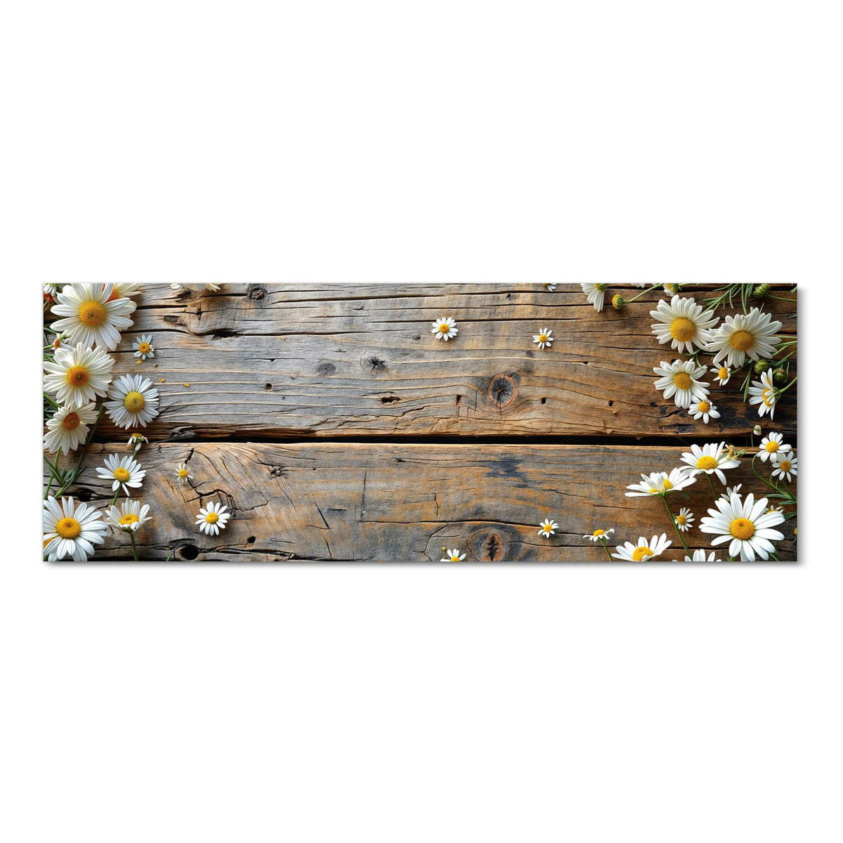 Waschbarer rutschfester Küchenteppich mit Motiv Holz und Gänseblümchen in Frontansicht