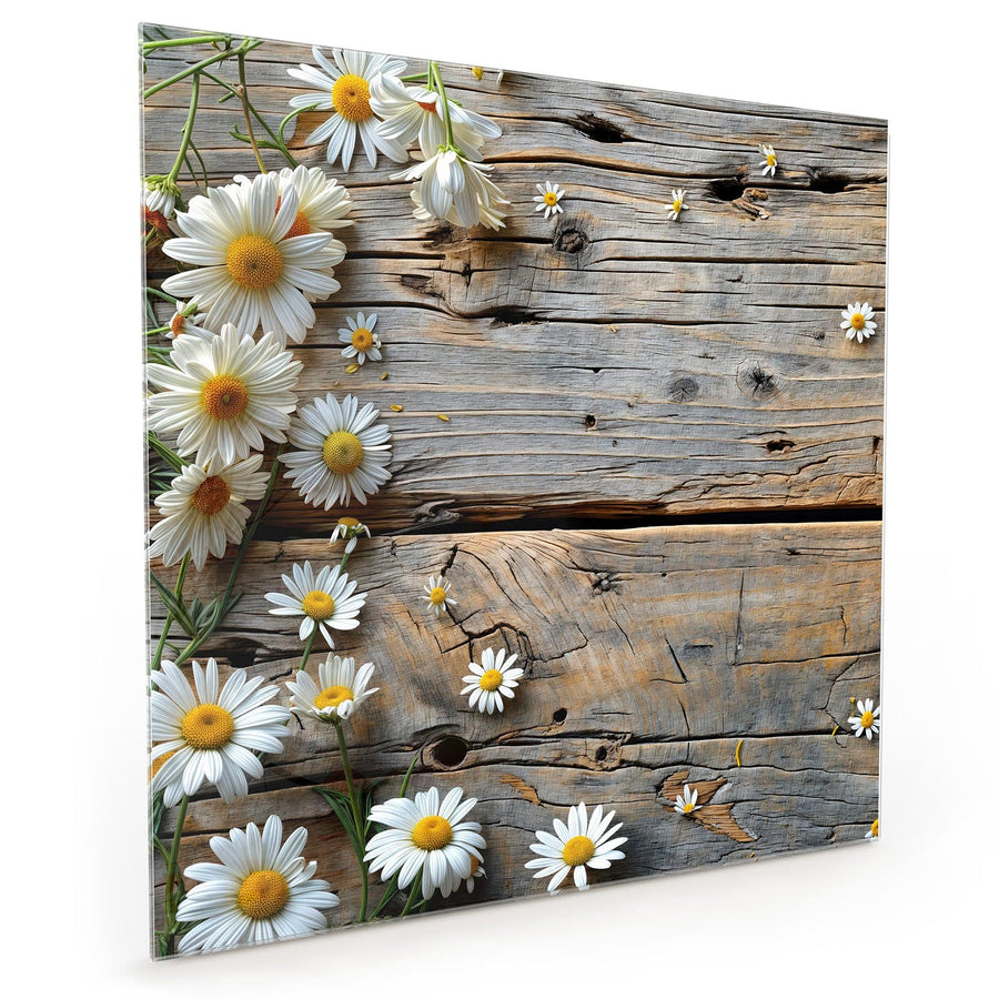 Maße Küchenrückwand Gänseblümchen auf Holz aus Glas
