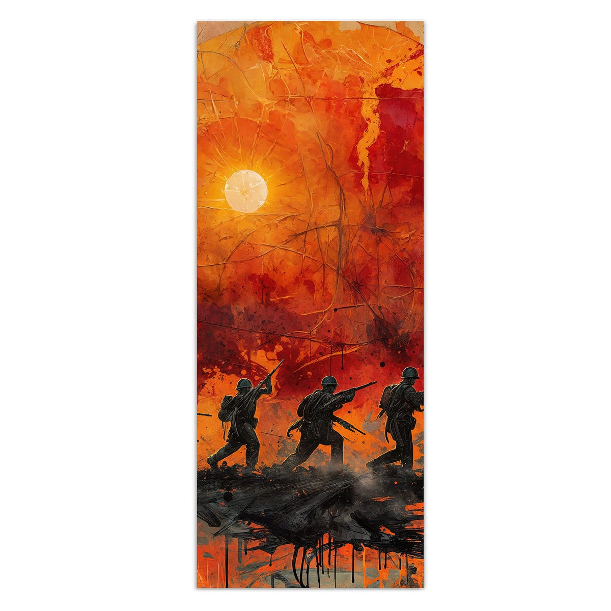 Wandbild - Marsch vor roter Sonne - Hochformat – Soldatensilhouetten vor roter Sonne