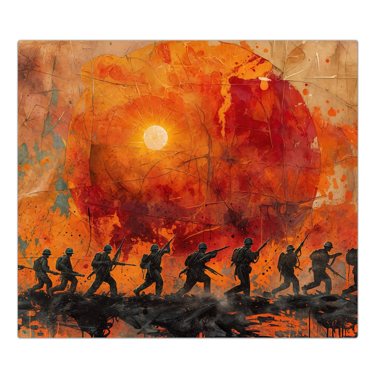 1-teilige Herdabdeckung aus Glas mit Marsch im Sonnenuntergang-Motiv in der Frontansicht #grösse_1-Teilig (60x52cm)