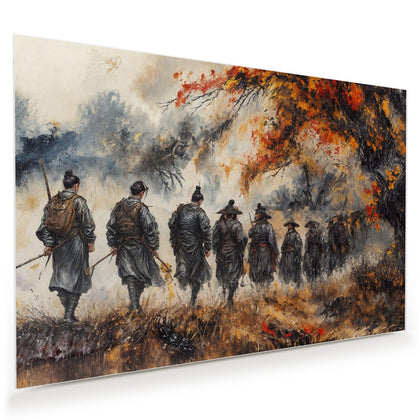 Wandbild mit dem Motiv Wanderer im Herbstwald