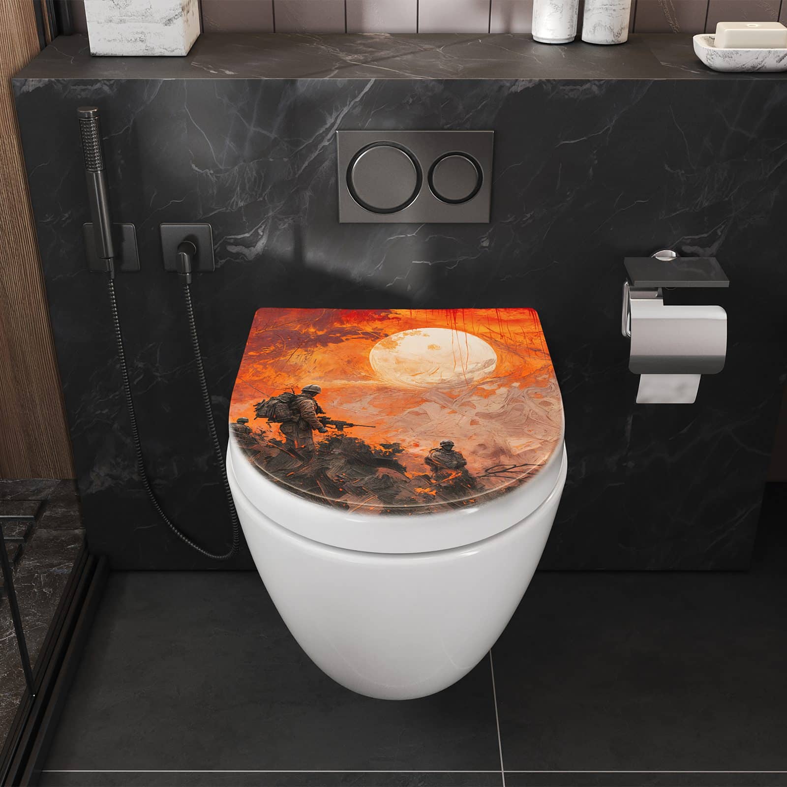 WC-Sitz mit Absenkautomatik Soldaten im Sonnenuntergang