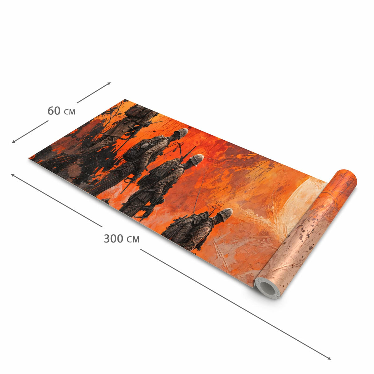 Komfortabler Teppich für Esszimmer mit Motiv Soldaten im Sonnenuntergang in der Größe 90x240 cm