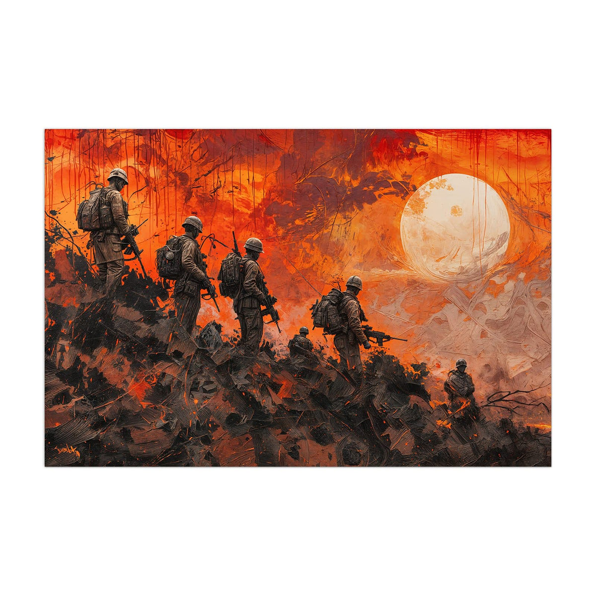 Küchenrückwand aus Glas Soldaten im Abendrot im Hochformat, Motiv bildfüllend von vorn