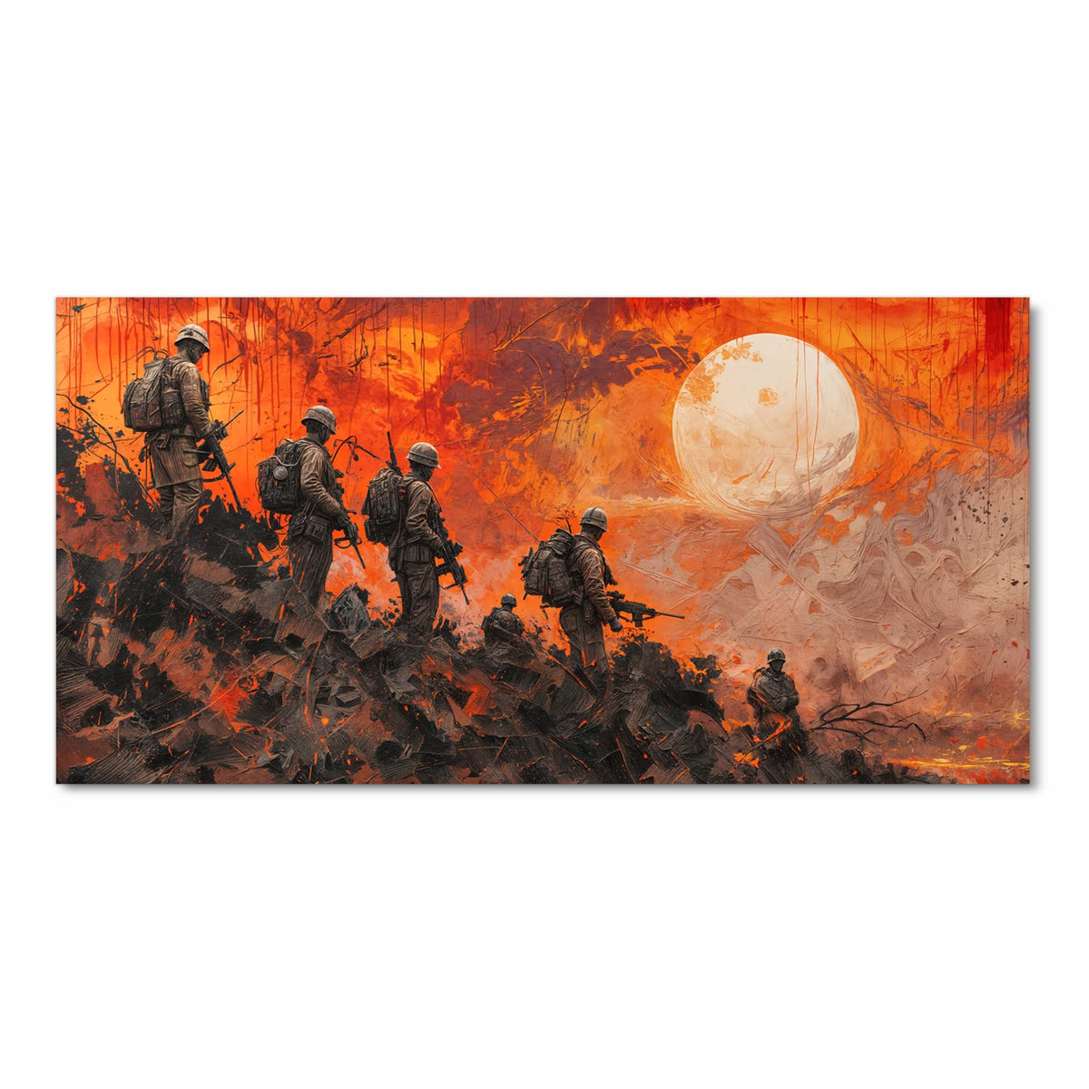 UV-beständiger Küchenteppich mit Motiv Soldaten im Sonnenuntergang in Frontansicht
