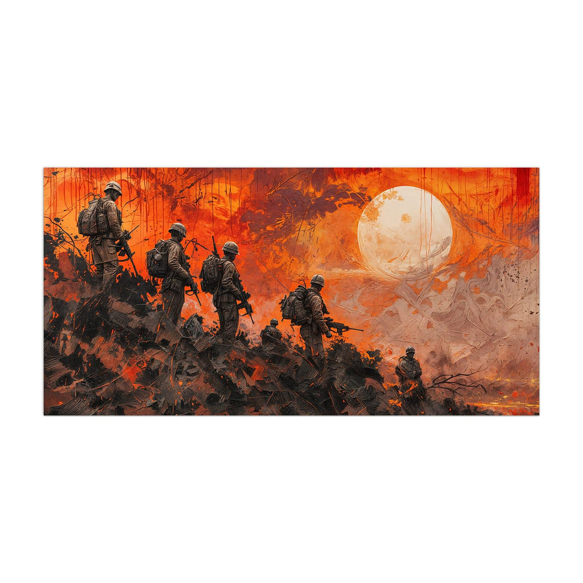 Küchenrückwand aus Glas Soldaten im Abendrot im Hochformat, Motiv bildfüllend von vorn