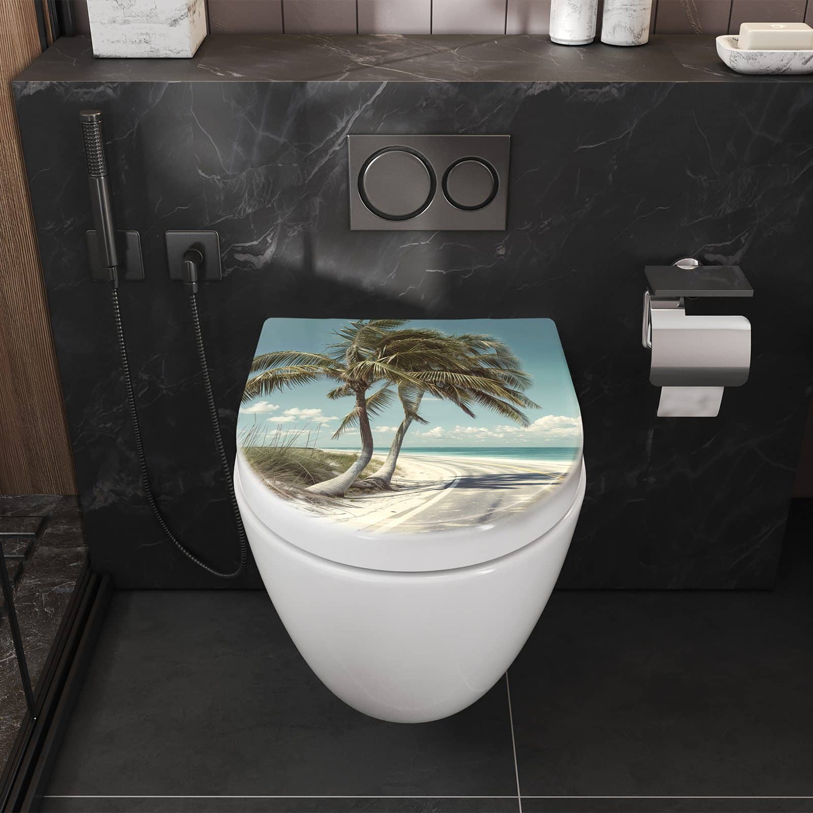 WC-Sitz mit Absenkautomatik Strandstraße Palmen