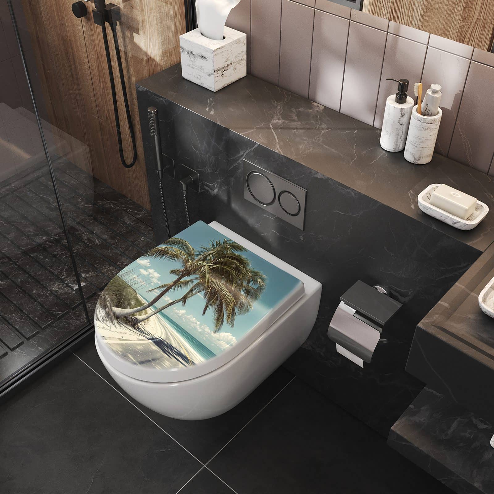 WC-Sitz mit Absenkautomatik Strandstraße Palmen