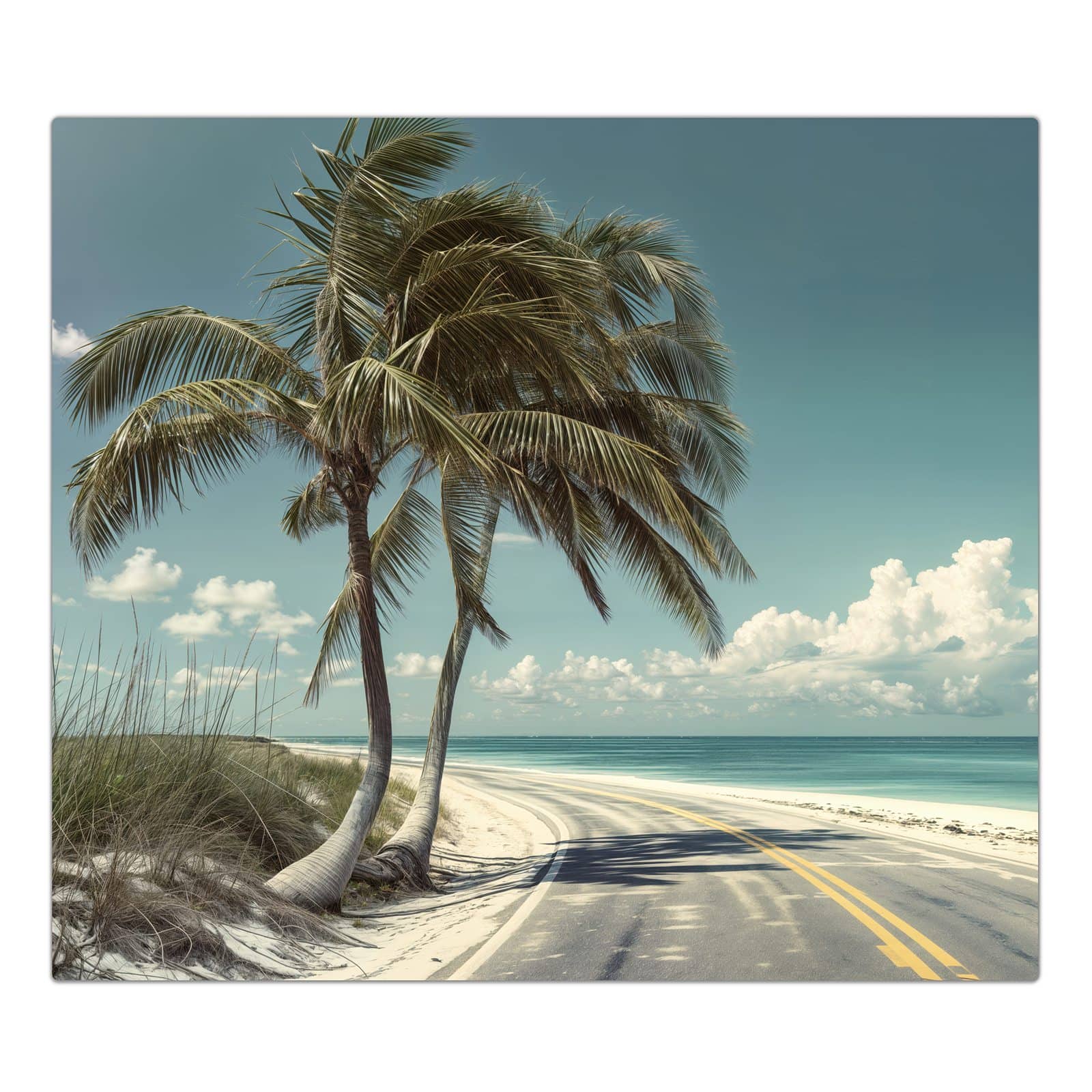 1-teilige Abdeckplatten für Ceranfeld mit Strandstraße Palmen-Motiv in der Frontansicht #grösse_1-Teilig (60x52cm)