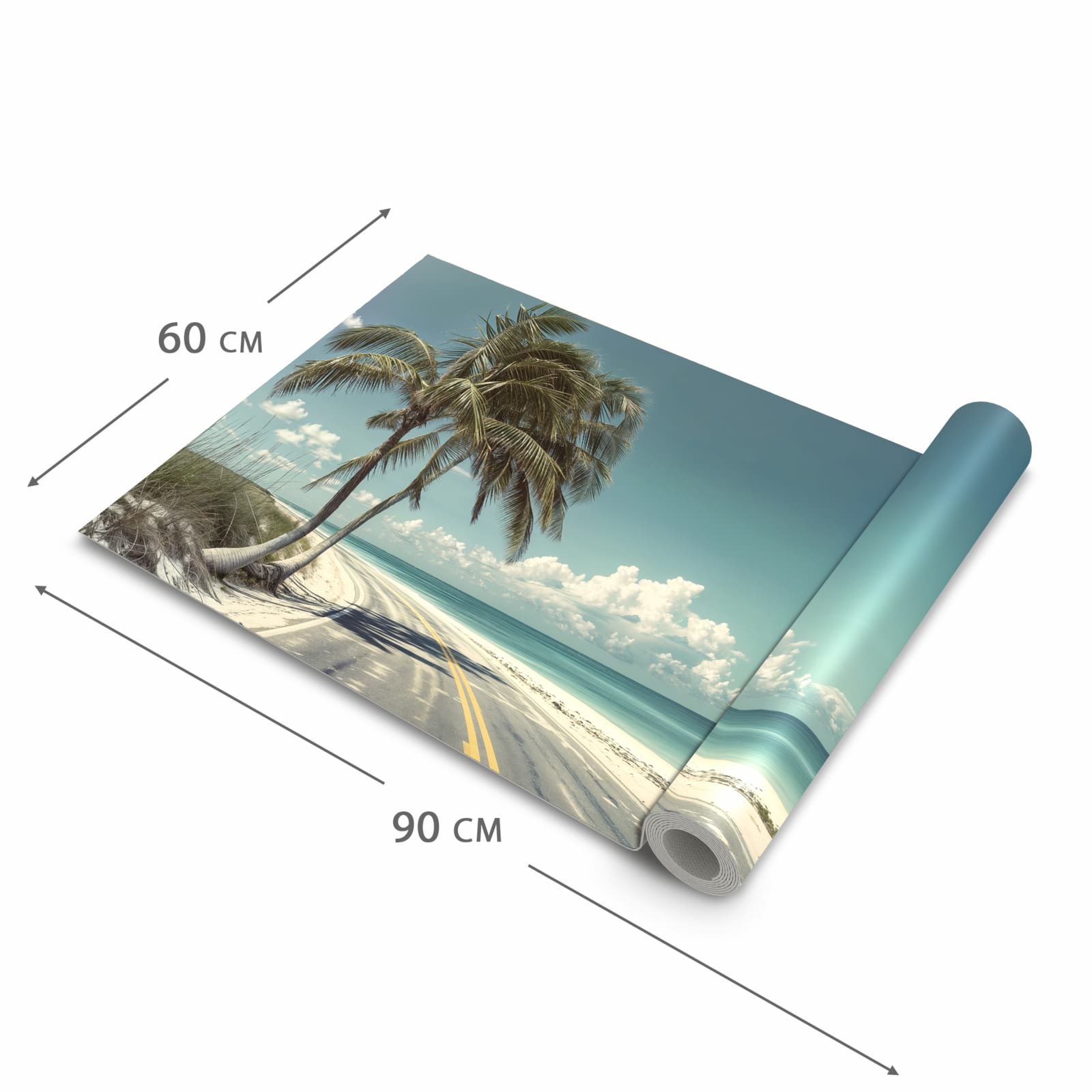 Zeitsparender waschbarer Küchenteppich mit Motiv Strandstraße Palmen in der Grösse 90x180 cm
