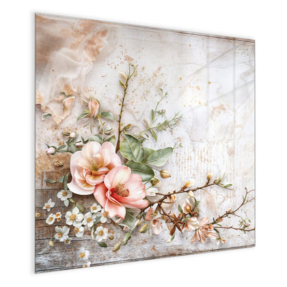 Magnettafel mit dem Motiv Magnolien auf Holz