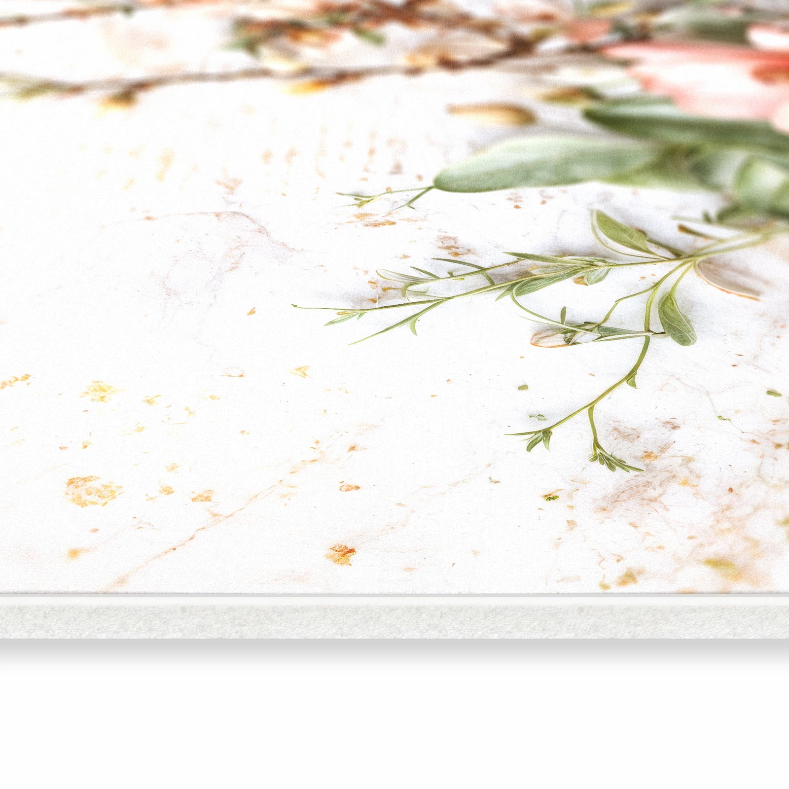 Feuchtigkeitsresistenter Küchenläufer mit Motiv Warme Blumenarrangement in seitlicher Ansicht