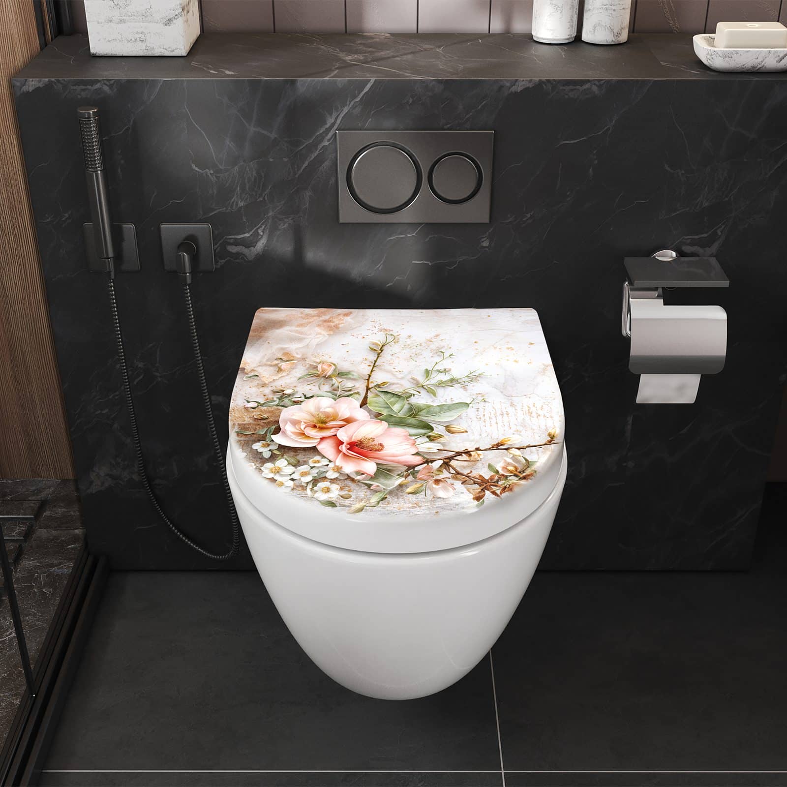 WC-Sitz mit Absenkautomatik Warme Blumenarrangement