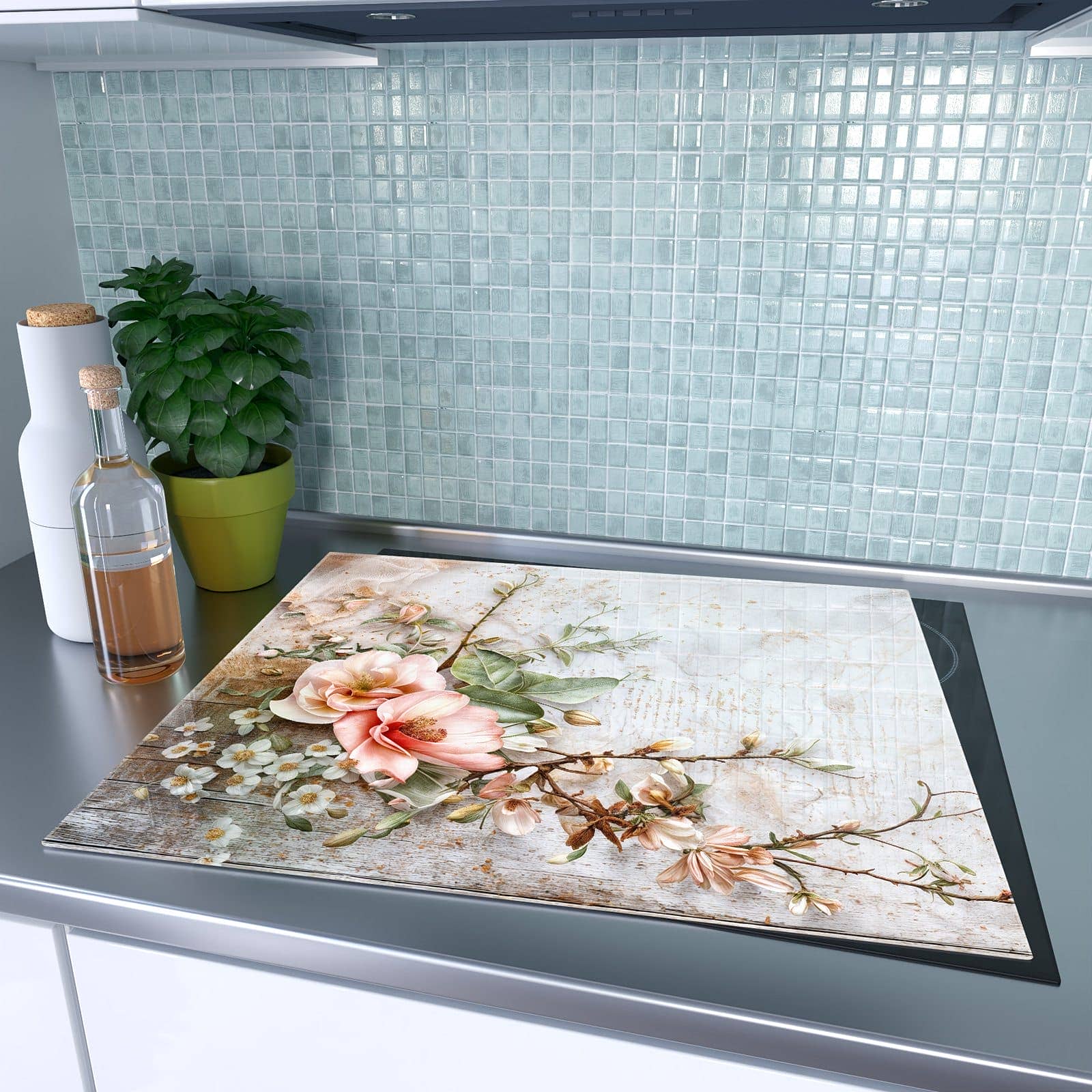 1-teilige Ceranfeld Abdeckung mit Warme Blumenarrangement-Motiv auf dem Ceranfeld