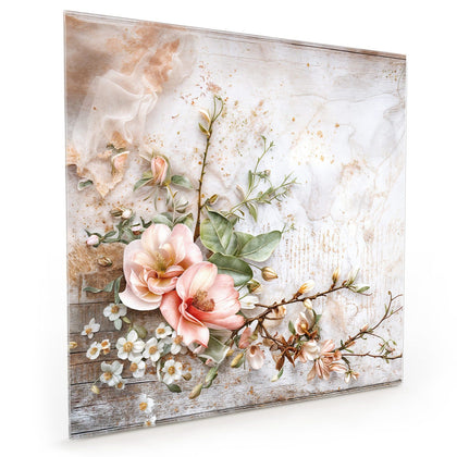 Küchenrückwand mit dem Motiv Magnolien auf Holz