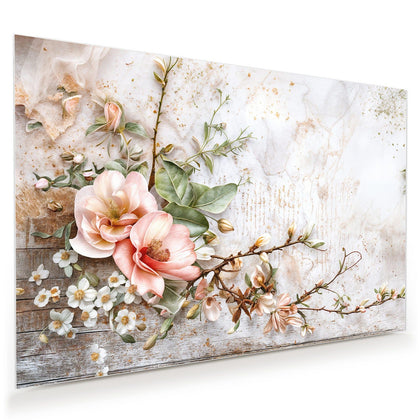 Wandbild mit dem Motiv Magnolien auf Holz