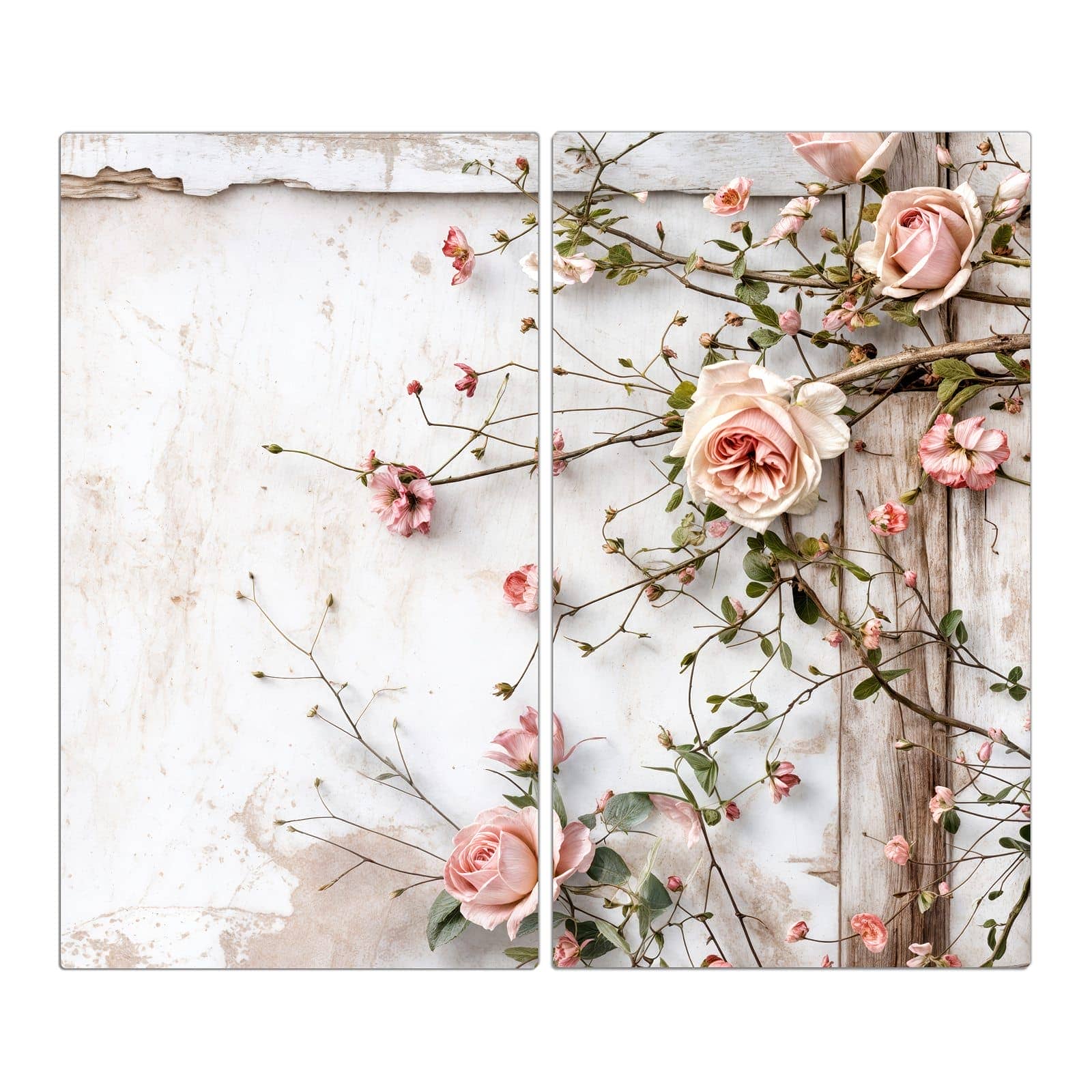 2-teilige Abdeckplatten für Herd mit Rosenblüten Eleganz-Motiv in der Frontansicht