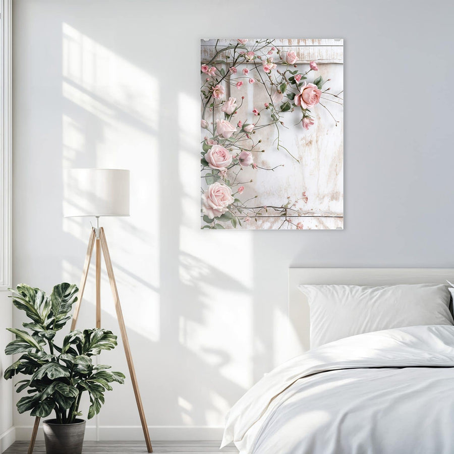 Maße Wandbild - Rosenranken auf Holz - Hochformat