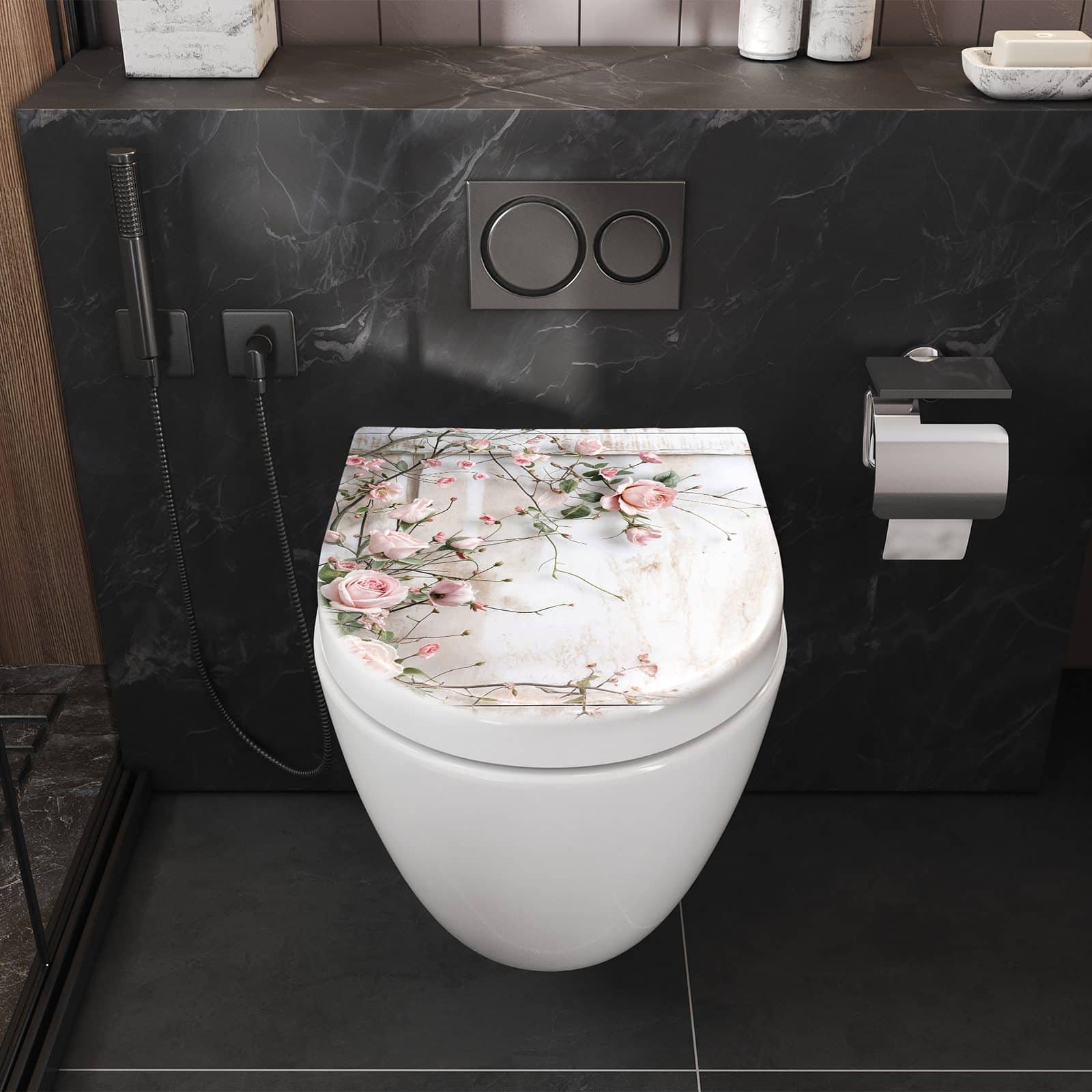 WC-Sitz mit Absenkautomatik Rosenblüten Eleganz